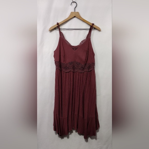 Torrid Hanky Hem Mini Dress Women's 1X Burgundy Babydoll Retro 90s Y2K Romantic - Picture 2 of 9